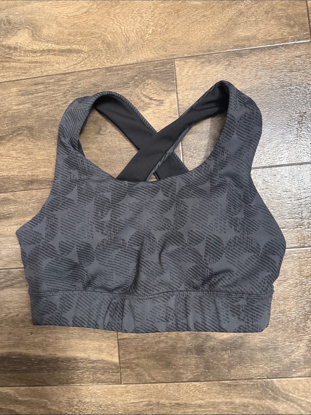 Asics Charcoal Gray Crossback Sports Bra with Subtle Pattern